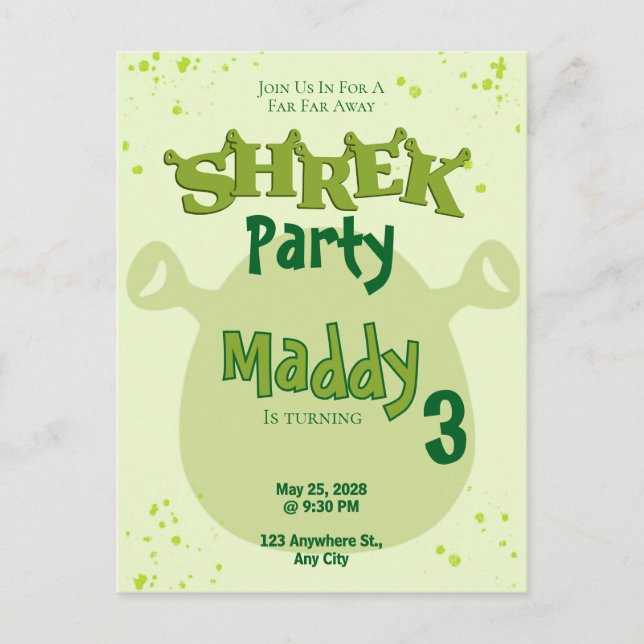 Shrek Inspired Birthday Invitation | Far Far Away  Postcard (Front)
