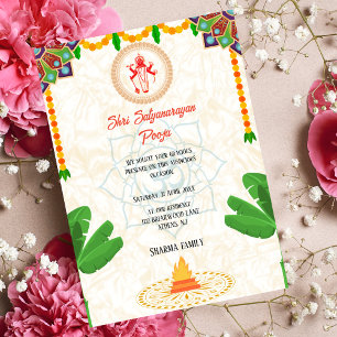Shri Satyanarayan Pooja Hindu Indian Style Flower Invitation