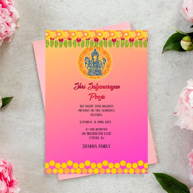 Shri Satyanarayan Pooja Hindu Indian Style Flower Invitation (Creator Uploaded)