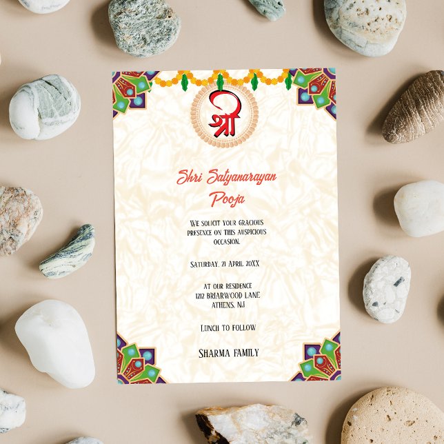 Shri Satyanarayan Pooja Hindu Indian Style Flower Invitation (Creator Uploaded)