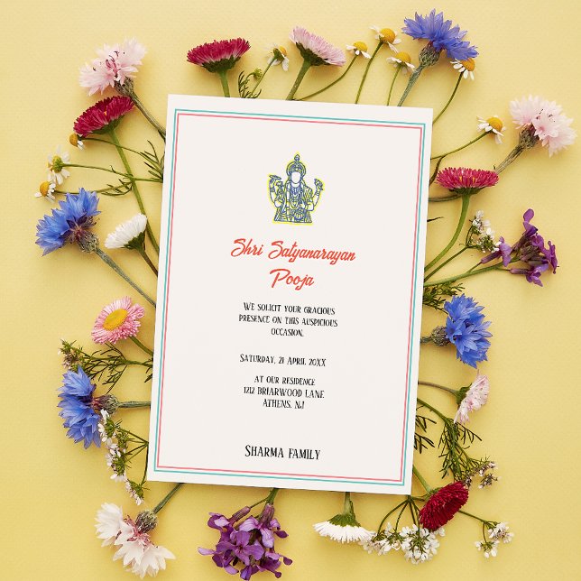 Shri Satyanarayan Pooja Minimal Hindu Indian Invitation (Creator Uploaded)