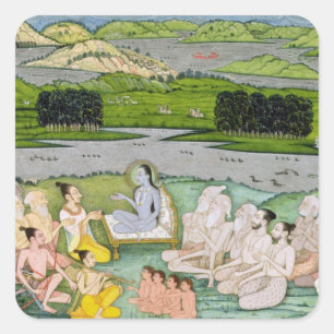 Shri Sukdevji preaching to a concourse of Sadhus, Square Sticker