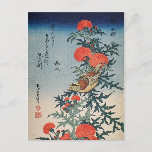 Shrike and Thistle (by Hokusai) Postcard (Front)