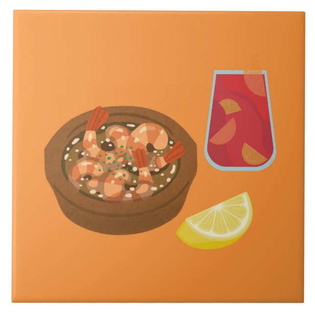  Shrimp and Sangria Ceramic Tile (Front)