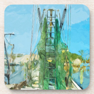 Shrimp Boat Docked Abstract Impressionism Coaster