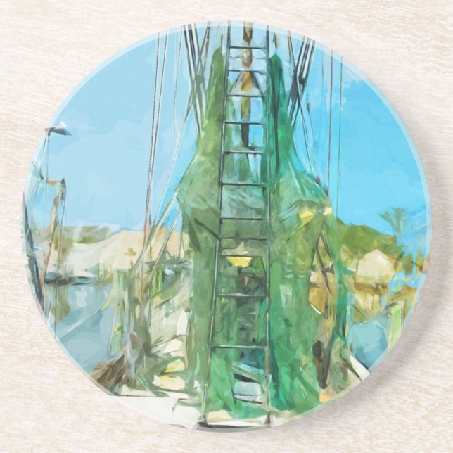 Shrimp Boat Docked Abstract Impressionism Coaster (Front)