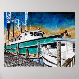 shrimp boat nautical marine art poster
