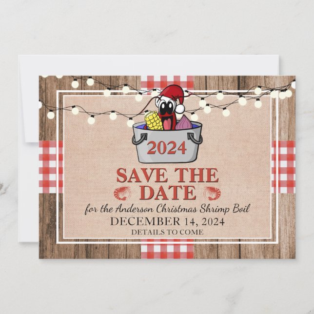 Shrimp Boil Rustic Seafood Christmas Holiday Party Save The Date (Front)