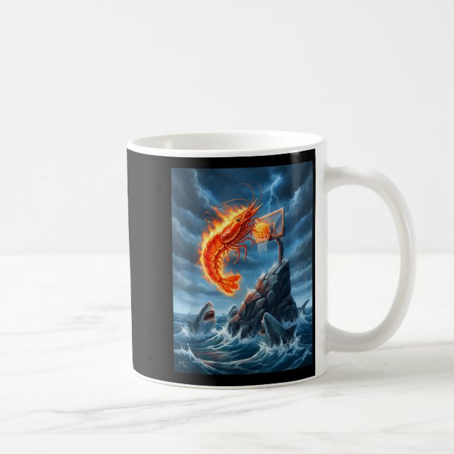 Shrimp Dunking On Shark Funny Fishing Meme Basketb Coffee Mug (Right)