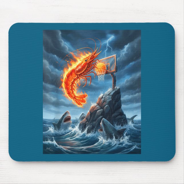 Shrimp Dunking On Shark Funny Fishing Meme Basketb Mouse Pad (Front)