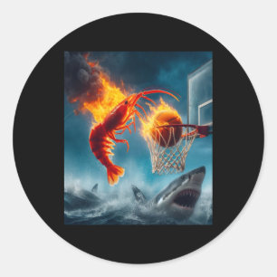 Shrimp Dunking On Shark Funny Fishing Meme Classic Round Sticker