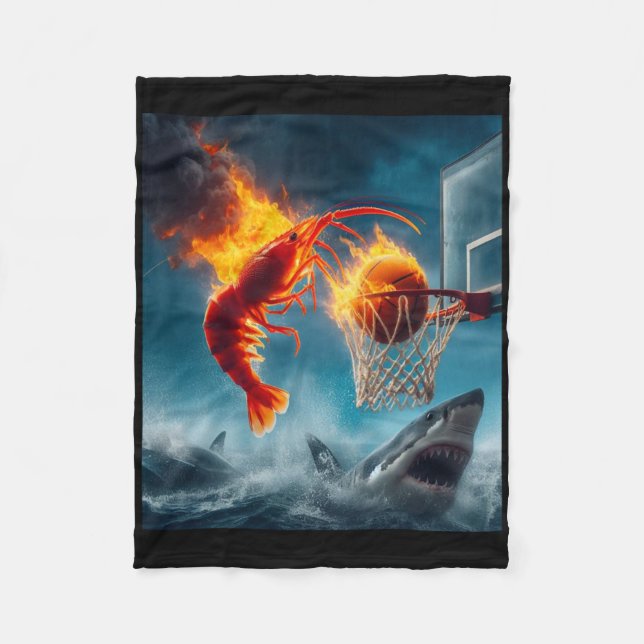 Shrimp Dunking On Shark Funny Fishing Meme  Fleece Blanket (Front)