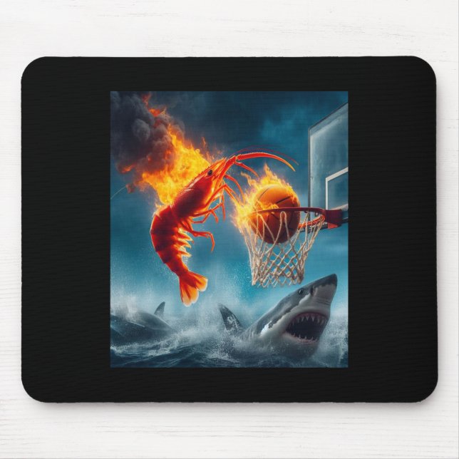 Shrimp Dunking On Shark Funny Fishing Meme  Mouse Pad (Front)