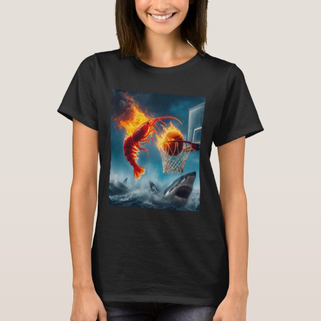 Shrimp Dunking On Shark Funny Fishing Meme  T-Shirt (Front)