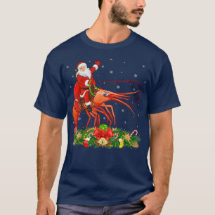 Shrimp Fish Lover Xmas Funny Santa Riding Shrimp C T-Shirt