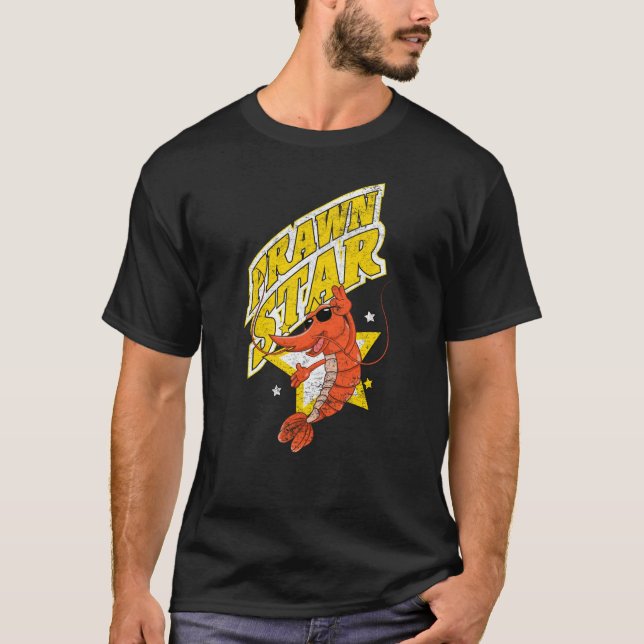 Shrimp Funny Prawn Star Retro Shellfish and Seafoo T-Shirt (Front)