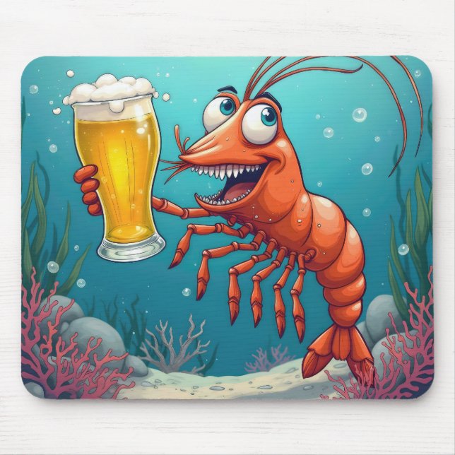 Shrimp Holding a Beer Glass Mouse Pad (Front)