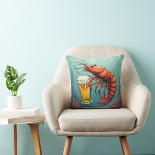 Shrimp Holding a Glass of Beer Cushion