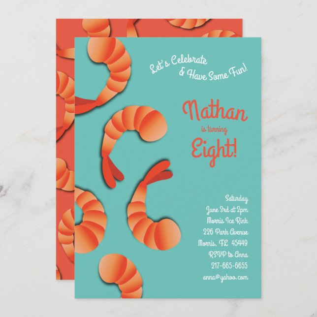 Shrimp Kids Birthday Party Invitation (Front/Back)