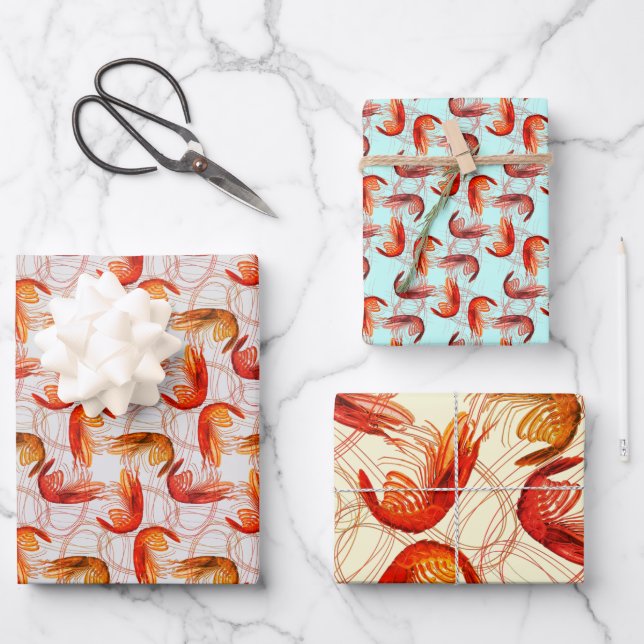 Shrimp Long Antennae Pattern Wrapping Paper Sheet (Front)