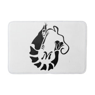 Shrimp Monogram in a Black Stencil Style Bath Mat