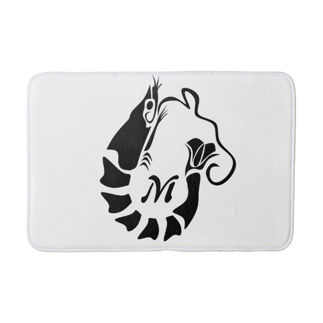 Shrimp Monogram in a Black Stencil Style Bath Mat (Front)