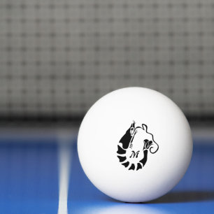 Shrimp Monogram in a Black Stencil Style Ping Pong Ball