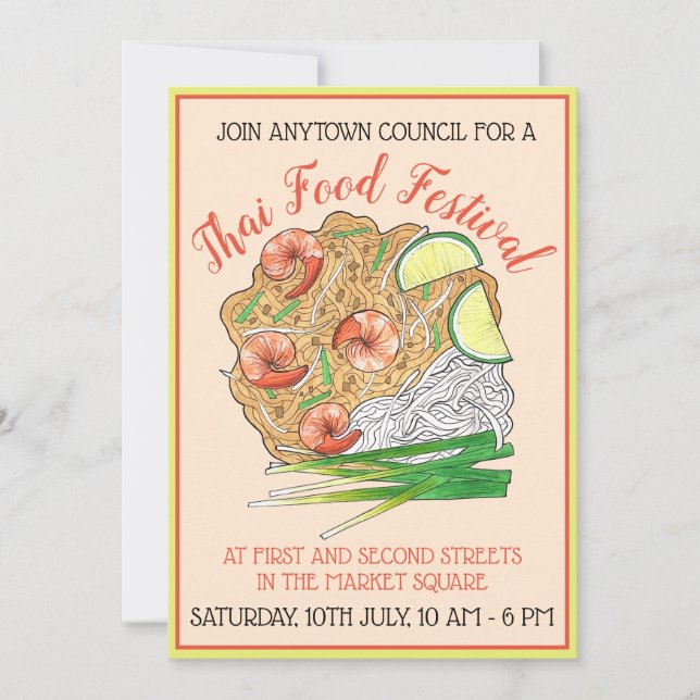 Shrimp Pad Thai Noodles Food Festival Restaurant Invitation (Front)