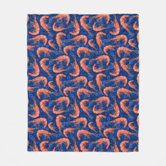 Shrimp Prawn Coral Ocean Bubble Nautical Navy Blue Fleece Blanket