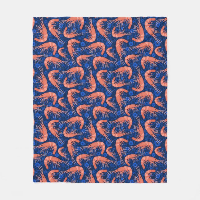 Shrimp Prawn Coral Ocean Bubble Nautical Navy Blue Fleece Blanket (Front)