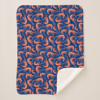 Shrimp Prawn Coral Ocean Bubble Nautical Navy Blue Sherpa Blanket