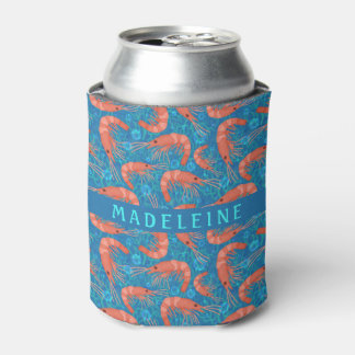 Shrimp Prawn Coral Ocean Bubbles Coastal Sea Blue Can Cooler