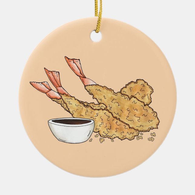 Shrimp Prawn Tempura Japanese Food Restaurant Ceramic Ornament (Front)
