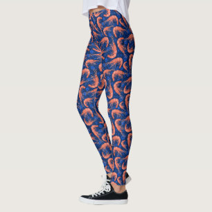 Shrimp Prawns Coral Sea Bubbles Nautical Navy Blue Leggings