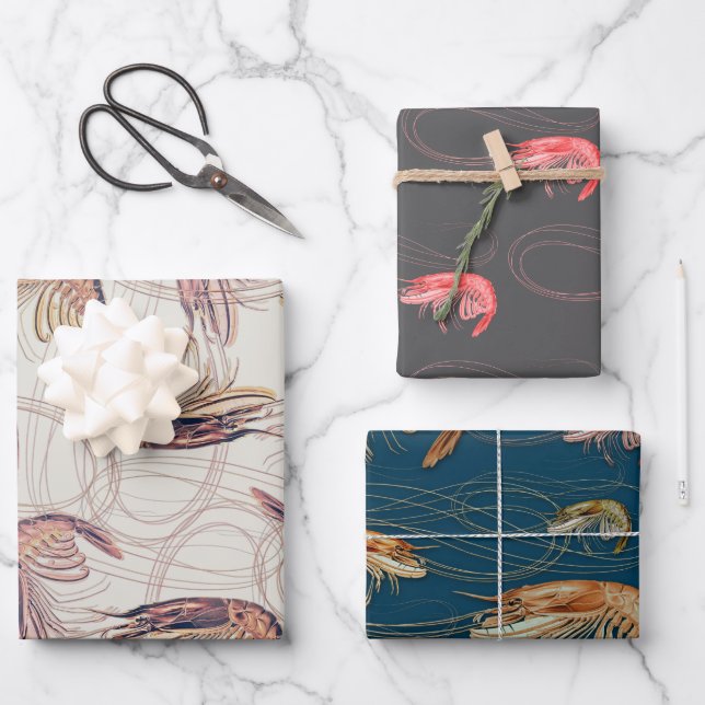 Shrimp Prawns Pattern Wrapping Paper Sheet (Front)