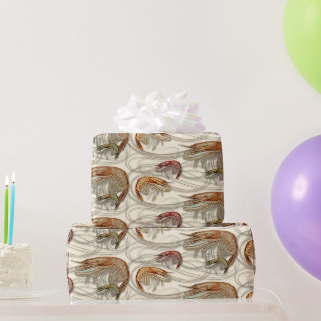 Shrimp Seafood Shellfish Pattern Ecru Wrapping Paper (Party Gifts)