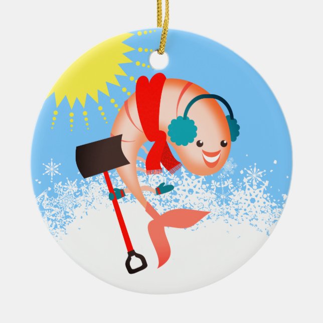 Shrimp snow shovel seafood Christmas ornament (Front)