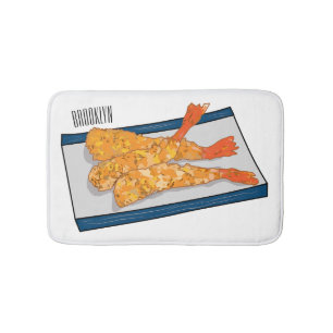 Shrimp tempura cartoon illustration bath mat