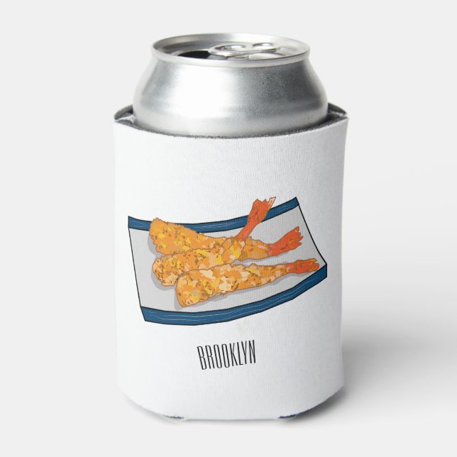 Shrimp tempura cartoon illustration can cooler (Can Front)