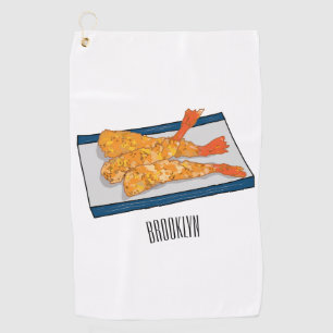 Shrimp tempura cartoon illustration golf towel
