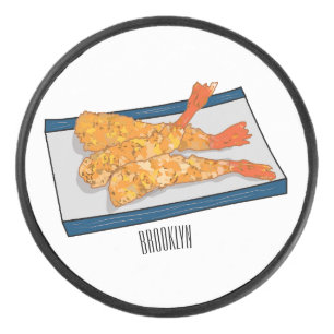 Shrimp tempura cartoon illustration hockey puck