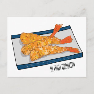 Shrimp tempura cartoon illustration postcard