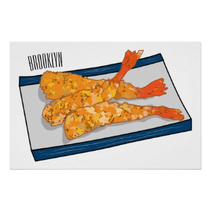 Shrimp tempura cartoon illustration poster