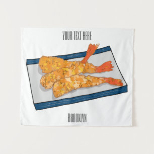 Shrimp tempura cartoon illustration tapestry
