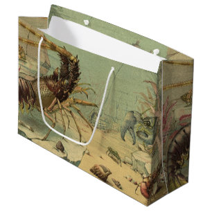 Shrimp, Underwater Sea Life, Vintage Ocean Animals Large Gift Bag