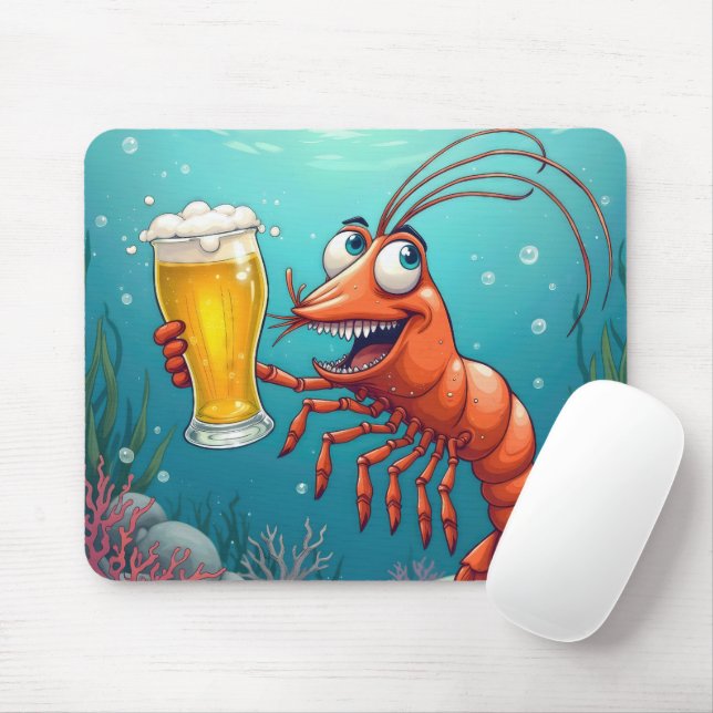 Shrimp With a Glass of Beer Underwater Mouse Pad (With Mouse)