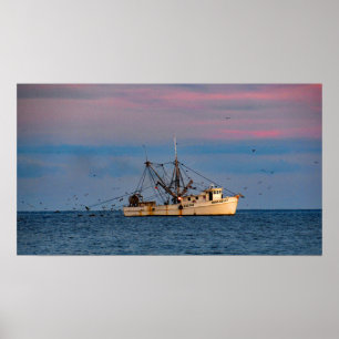 Shrimping At Sundown Poster