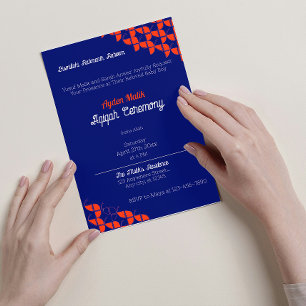 SHRIMPLY Blue Orange Pattern, Aqiqah Baby Shower Invitation