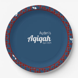SHRIMPLY Blue Red Pattern, Aqiqah Baby Shower Paper Plate