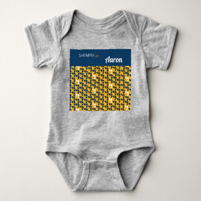 SHRIMPLY Cute Pattern Yellow Blue Personalised Baby Bodysuit (Front)